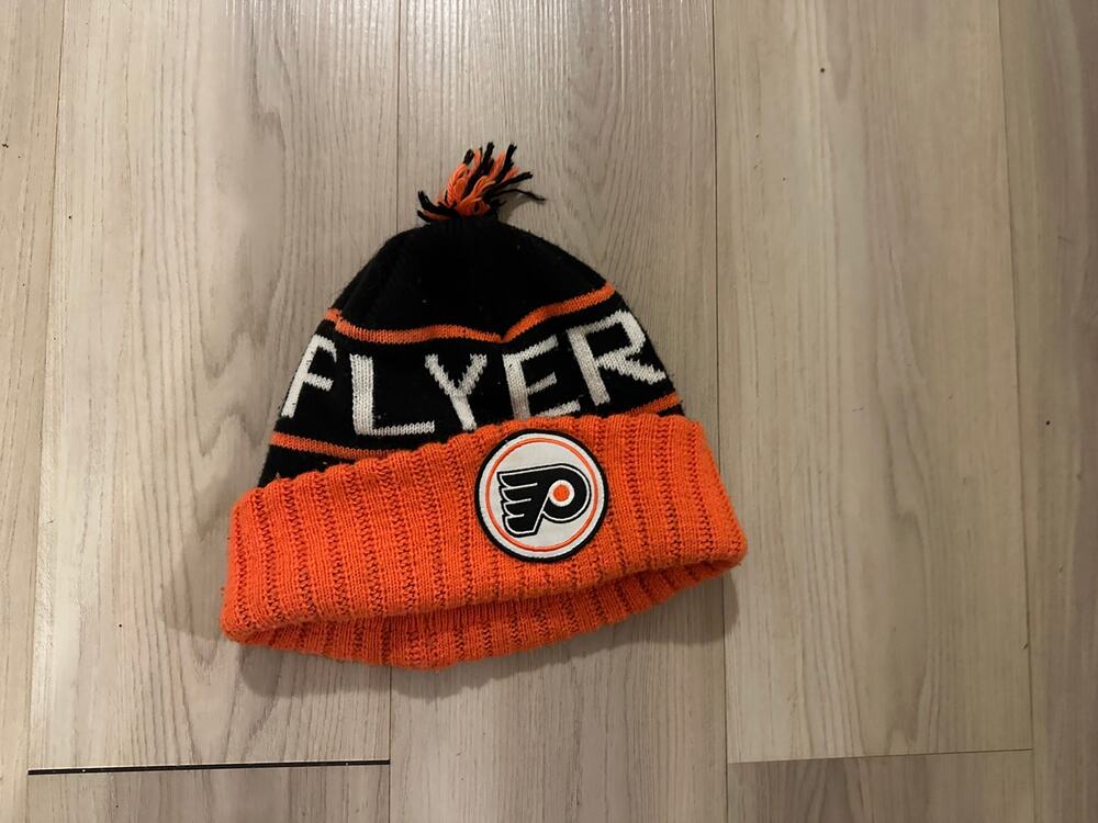 Mitchell & Ness Philadelphia Flyers Beanie Hat Orange Black Pom